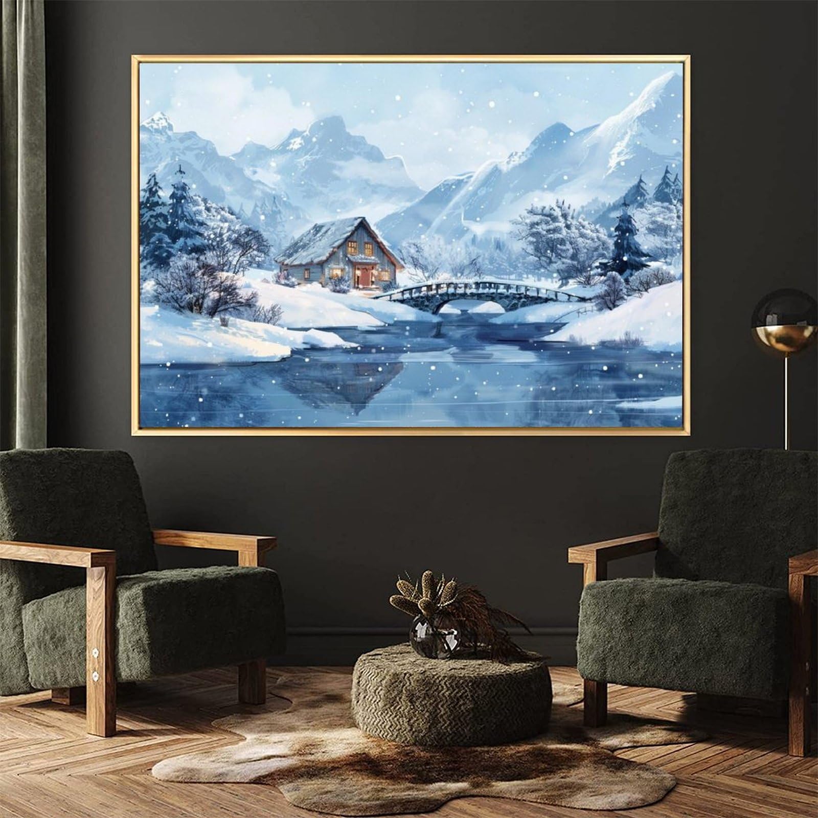 絵画 インテリア　絵　額付き (銀）油絵　uF6-062903　風景（冬景色） 絵画 インテリア 絵 油絵 uF6-062903 風景（冬景色） （メルカリ
